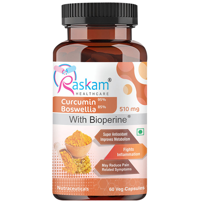 Raskam Healthcare Curcumin Boswellia 510mg Veg Capsule - Classic Derma