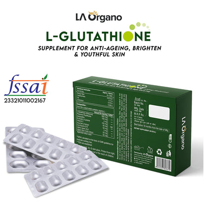 LA Organo L- Glutathione 600mg (Reduced) | For Skin Health & Anti-Ageing Support | Tablet