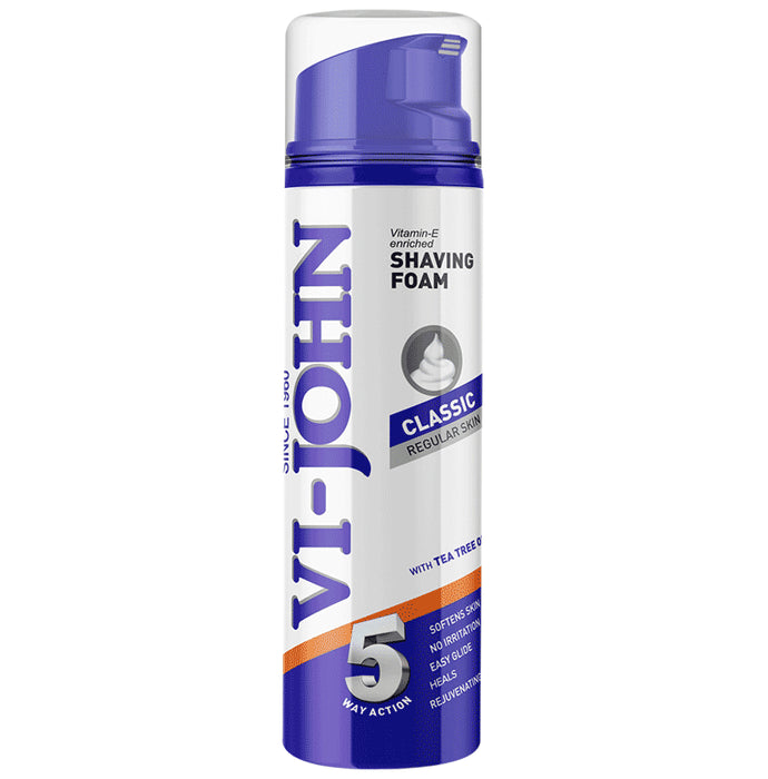 Vi-John Classic Regular Skin Vitamin E Enriched 5 Way Action Shaving Foam for Men - Classic Derma