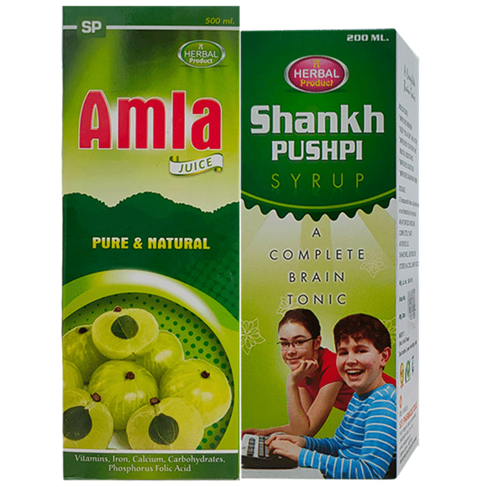 S.P Pharmaceuticals Combo Pack of Shankhpushpi Syrup (200ml) & Amla Juice (500ml) - Classic Derma