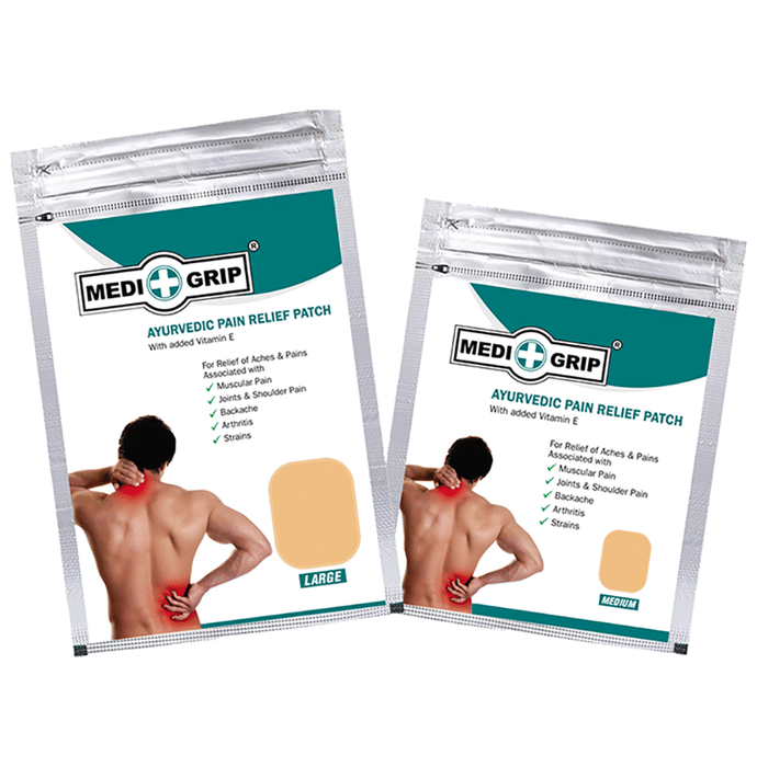 Medigrip Combo Pack of Ayurvedic Pain Relief Patch 5 Large & 10 Medium Brown - Classic Derma
