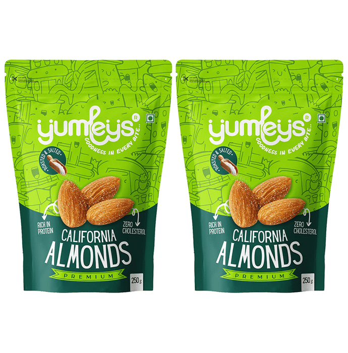 Yumleys Premium California Almonds (250gm Each) Salted & Roasted - Classic Derma