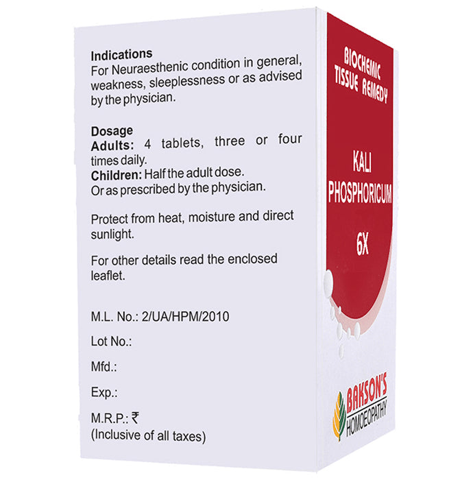 Bakson's Homeopathy Kali Phosphoricum Biochemic Tablet 6X