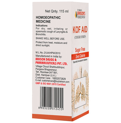 Bakson's Homeopathy Kof Aid Cough Syrup Sugar Free