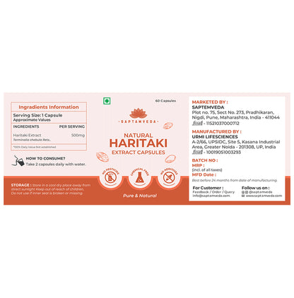 Saptamveda Natural Haritaki Extract Capsule