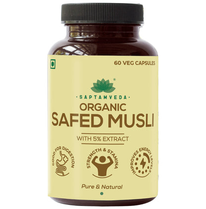 Saptamveda Organic Safed Musli Veg Capsule - Classic Derma