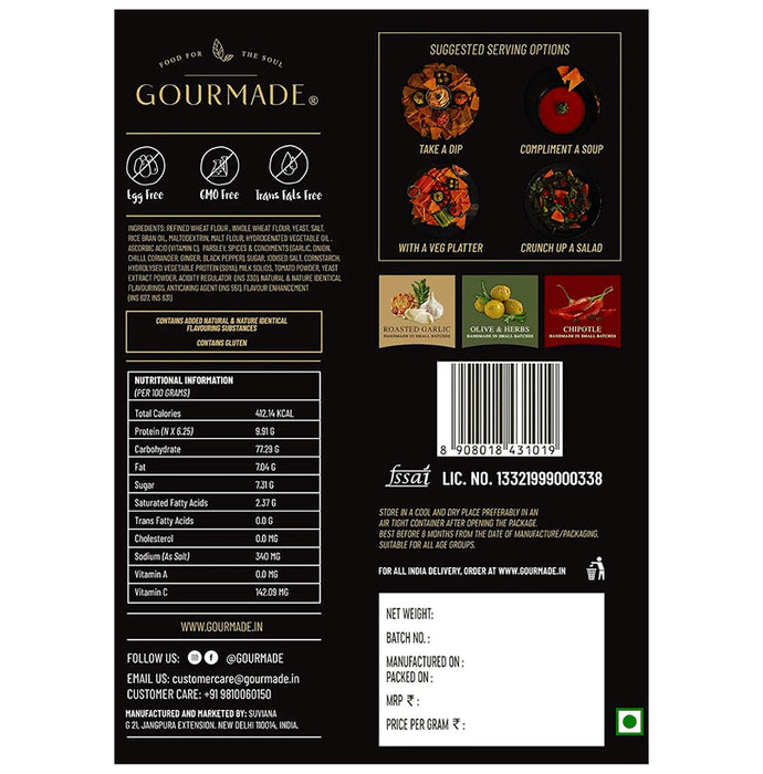 ?Gourmade Soulful Snacking Combo Pack of Pita Chips Chipotle-2 & Roasted Garlic-1 (125gm Each)