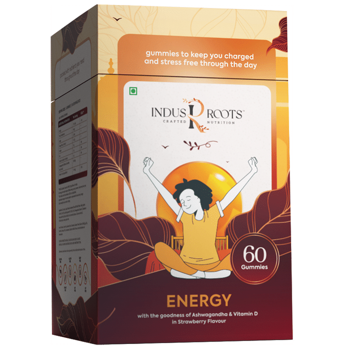 Indus Roots Energy Boosting Ashwagandha & Vitamin D Gummies Strawberry - Classic Derma