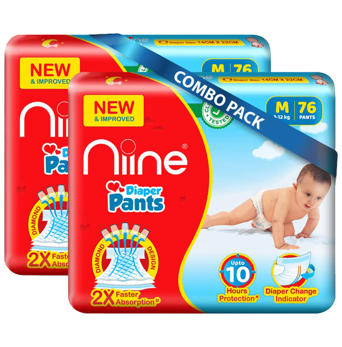 Niine Baby Diaper Pants 2X Faster Absorption(76 Each) Medium - Classic Derma