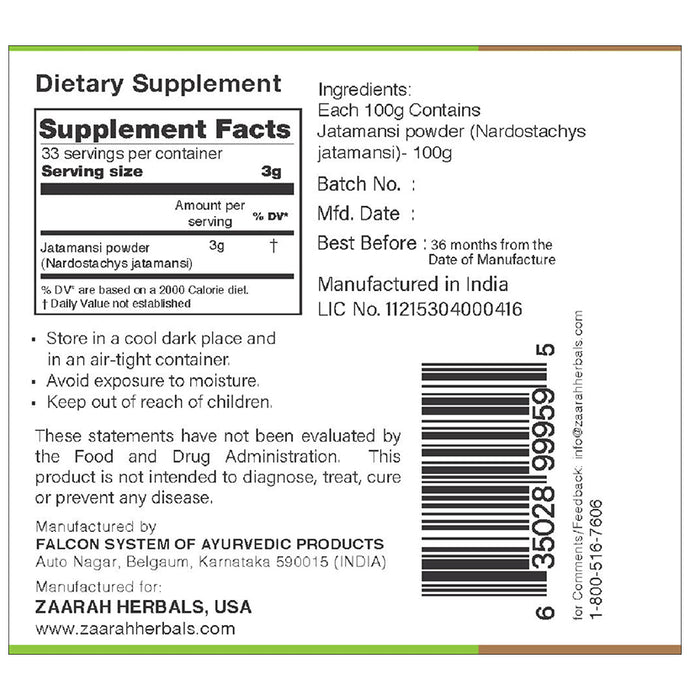 Zaarah Herbals Jatamansi Powder