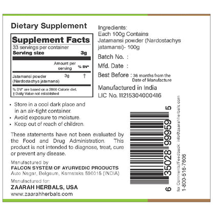 Zaarah Herbals Jatamansi Powder