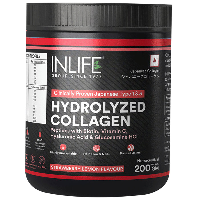 Inlife Japanese Collagen Peptide Powder With Type 1 & 3 for Women & Men Strawberry Lemon - Classic Derma