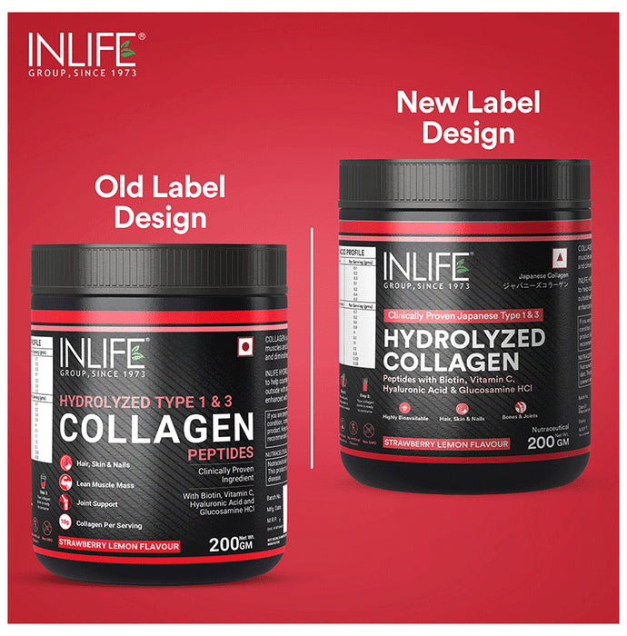 Inlife Japanese Collagen Peptide Powder With Type 1 & 3 for Women & Men Strawberry Lemon