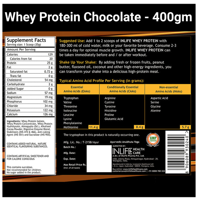 Inlife Whey Protein Powder | With Digestive Enzymes for Muscle Growth | Flavour Chocolate