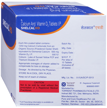 Shelcal - HD Tablet with Calcium & Vitamin D3 | Bone, Joint & Muscle Care