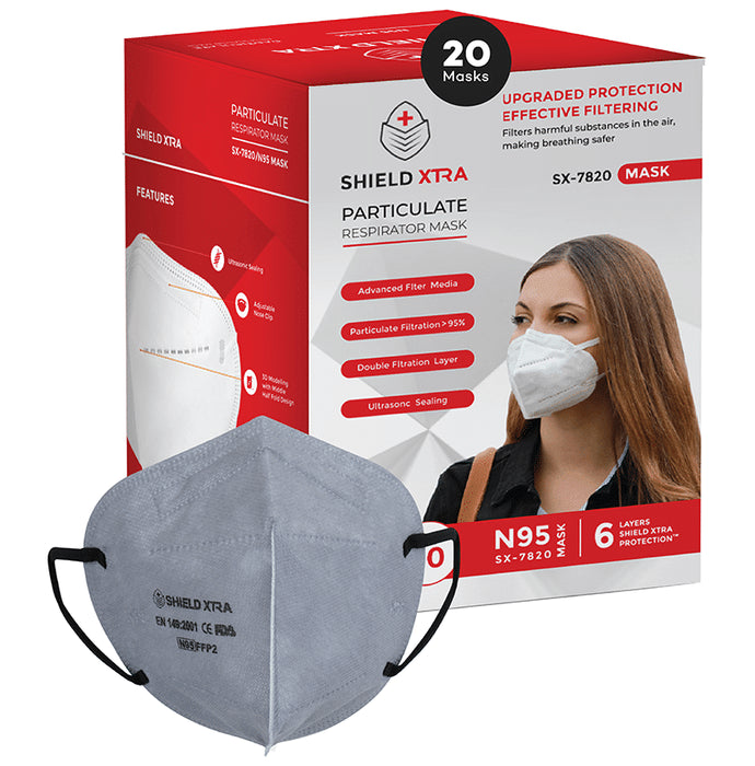 Shield Xtra Universal SX 7820 N95 FFP2 Certified Earloop with 6 Layers Particulate Respirator Mask - Classic Derma