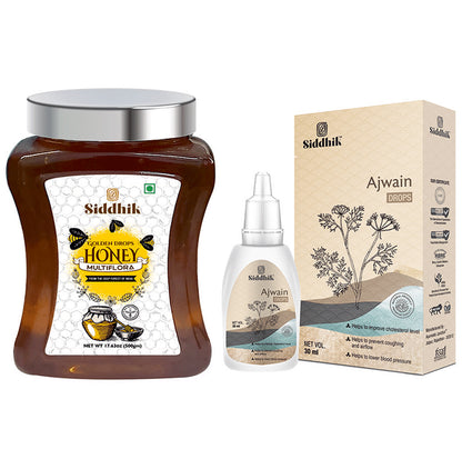 Siddhik Combo Pack of Golden Drops Multiflora Honey 500gm & Ajwain Drop 30ml - Classic Derma