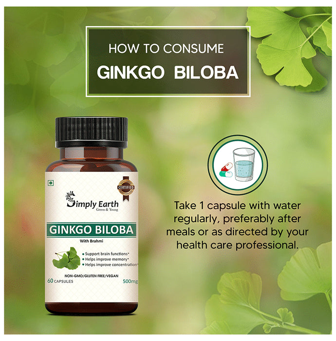 Simply Earth Ginkgo Biloba 500mg Capsule with Brahmi
