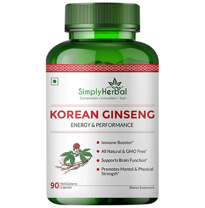 Simply Herbal Korean Ginseng Vegetarian Capsules - Classic Derma