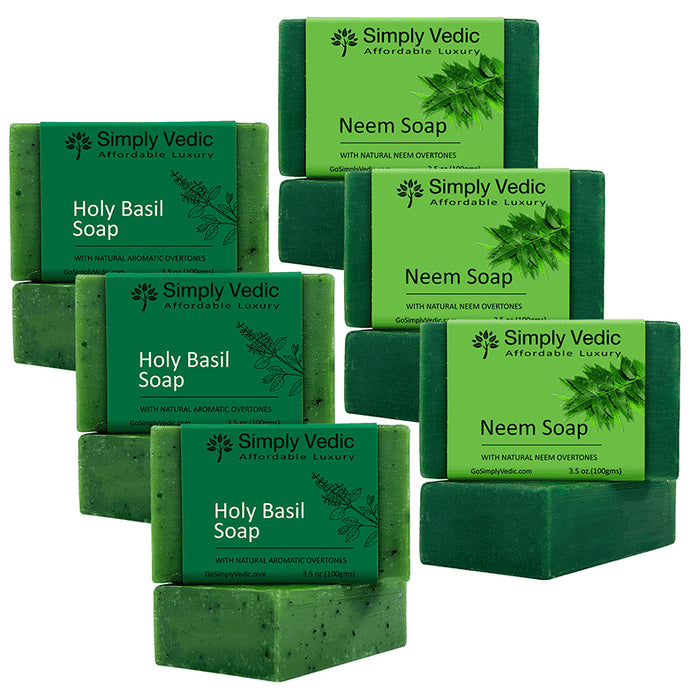 Simply Vedic Combo Pack of Soap 100gm Each (3 Holy Basil & 3 Neem) - Classic Derma