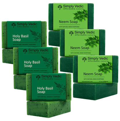 Simply Vedic Combo Pack of Soap 100gm Each (3 Holy Basil & 3 Neem) - Classic Derma