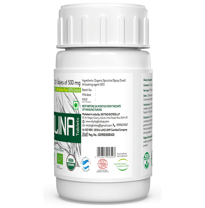 Skytag 100% Organic & Pure Spirulina 500mg Tablet