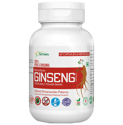 Skytag 100% Pure & Original Red Korean Gingseng 400mg Capsule - Classic Derma