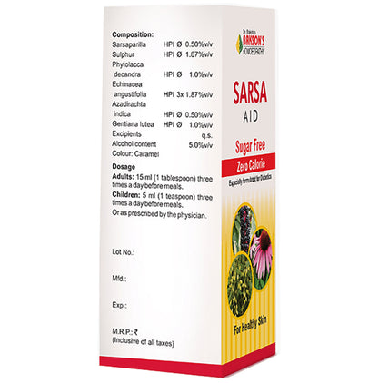 Bakson's Homeopathy Sarsa Aid Syrup Sugar Free