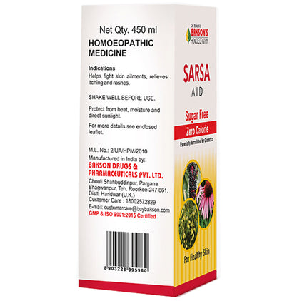 Bakson's Homeopathy Sarsa Aid Syrup Sugar Free