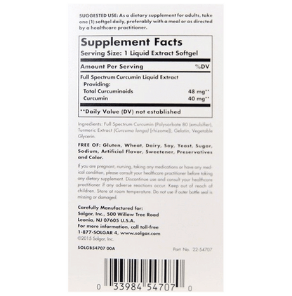 Solgar Full Spectrum Curcumin Liquid Extract Softgels