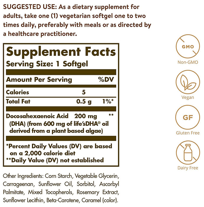 Solgar Naturally Sourced Omega-3 DHA 200mg Vegetarian Softgel