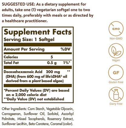 Solgar Naturally Sourced Omega-3 DHA 200mg Vegetarian Softgel