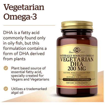 Solgar Naturally Sourced Omega-3 DHA 200mg Vegetarian Softgel