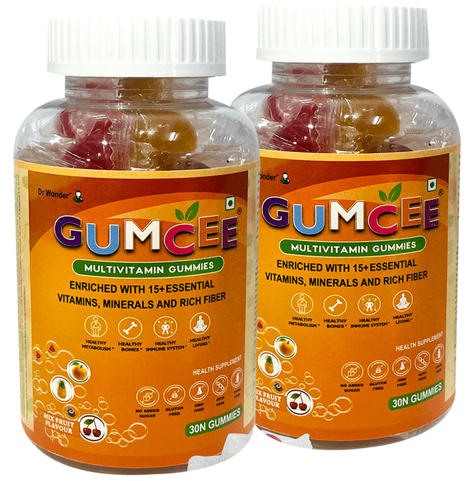 Gumcee Multivitamin Gummies with 15 Essential Vitamins (30 Each) Mix Fruit - Classic Derma