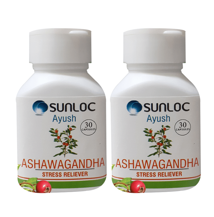 Sunloc Ayush Ashwagandha Stress Reliever Capsule (30 Each) - Classic Derma