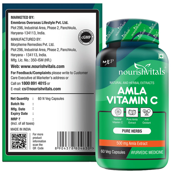 NourishVitals Amla Vitamin C 500mg Veg Capsule (60 Each)