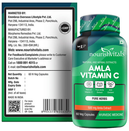 NourishVitals Amla Vitamin C 500mg Veg Capsule (60 Each)