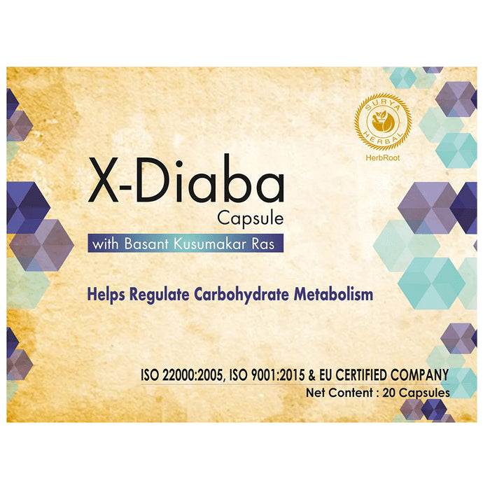 Surya Herbal X-Diaba Capsule with Basant Kusumakar Ras (20 Each) - Classic Derma