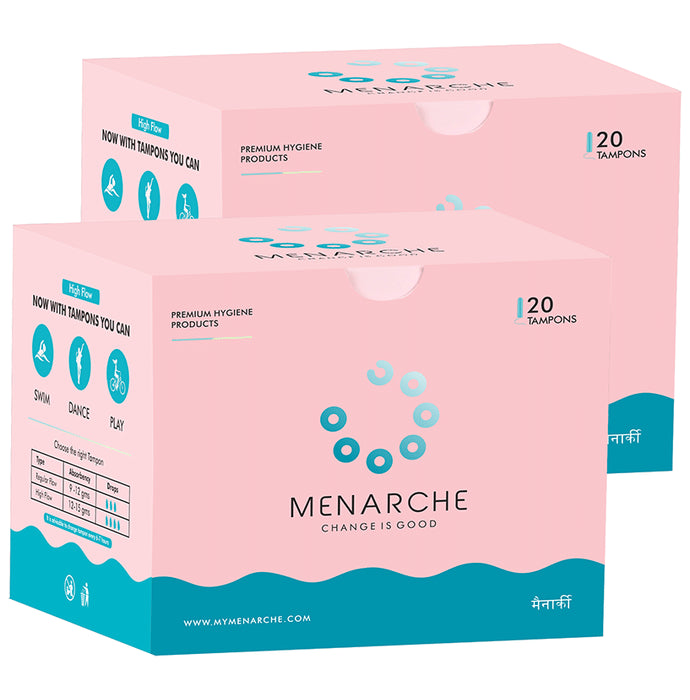 Menarche 100% Organic Cotton Tampons (20 Each) High Flow - Classic Derma