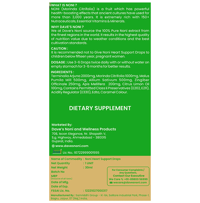 The Dave's Noni Heart Support Drops (30ml Each)