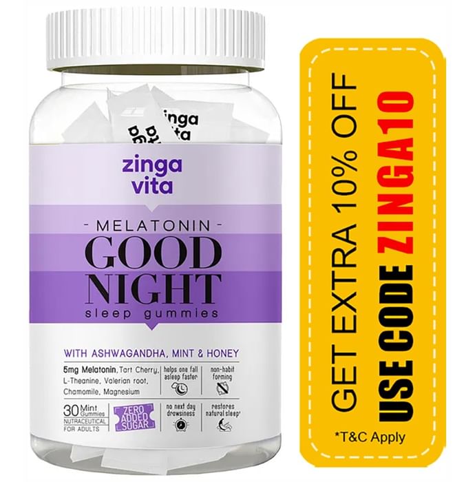 Zingavita Melatonin 5mg Good Night Sleep Gummies with Ashwagandha Mint - Classic Derma