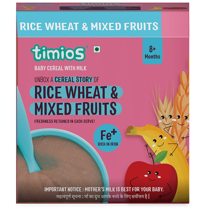 Timios Baby Cereal with Milk 8+ Months (25gm Each) Rice Wheat & Mixed Fruits - Classic Derma