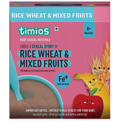 Timios Baby Cereal with Milk 8+ Months (25gm Each) Rice Wheat & Mixed Fruits - Classic Derma