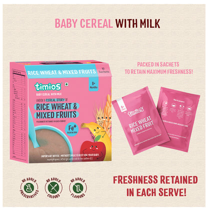 Timios Baby Cereal with Milk 8+ Months (25gm Each) Rice Wheat & Mixed Fruits