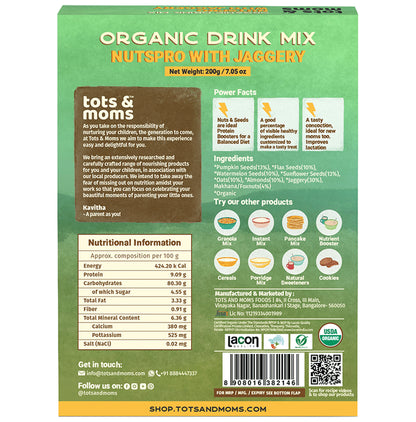 Tots and Moms Organic Drink Mix 1 Year+ Nutspro with Jaggery