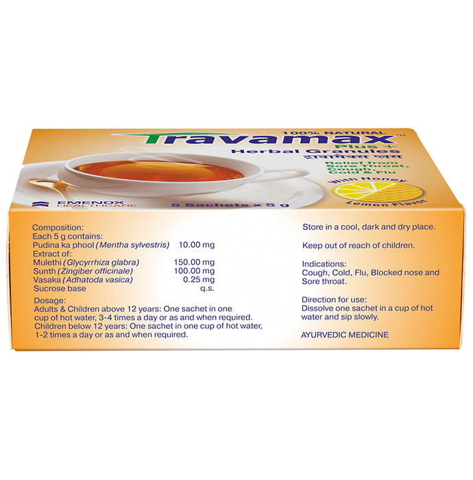 Travamax Plus Herbal Granules Sachet (5gm Each) Honey lemon