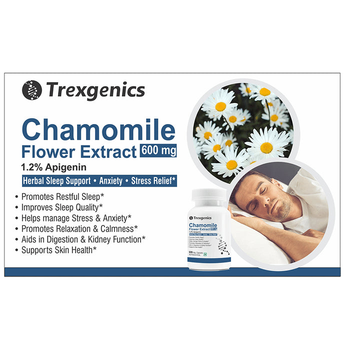 Trexgenics Chamomile Flower Extract 1.2% Apigenin 600mg Veg Capsule