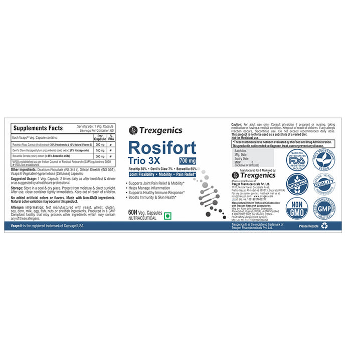 Trexgenics Rosifort Trio 3X 700mg Veg Capsule