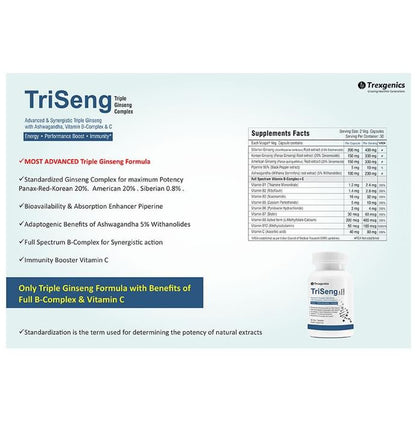 Trexgenics TriSeng Triple Ginseng B-Complex Veg Capsule
