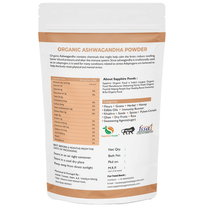 Sapphire Foods Organic Ashwagandha Powder